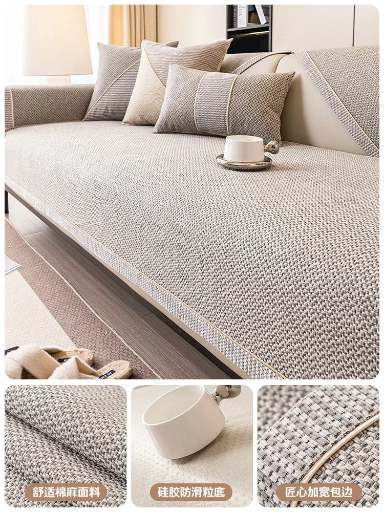 Woven Cotton and Linen Sofa Cushion for All Seasons Universal Non-slip Sofa Cover Cover New 2024 Backrest Cover Cloth Towel
