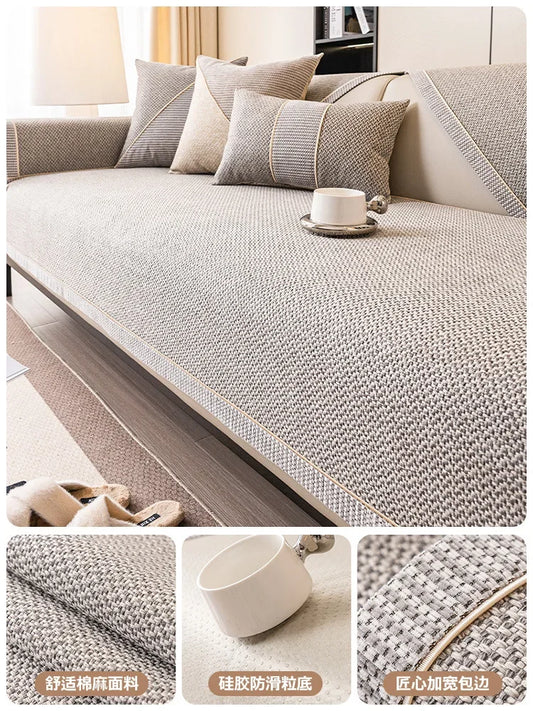 Woven Cotton and Linen Sofa Cushion for All Seasons Universal Non-slip Sofa Cover Cover New 2024 Backrest Cover Cloth Towel