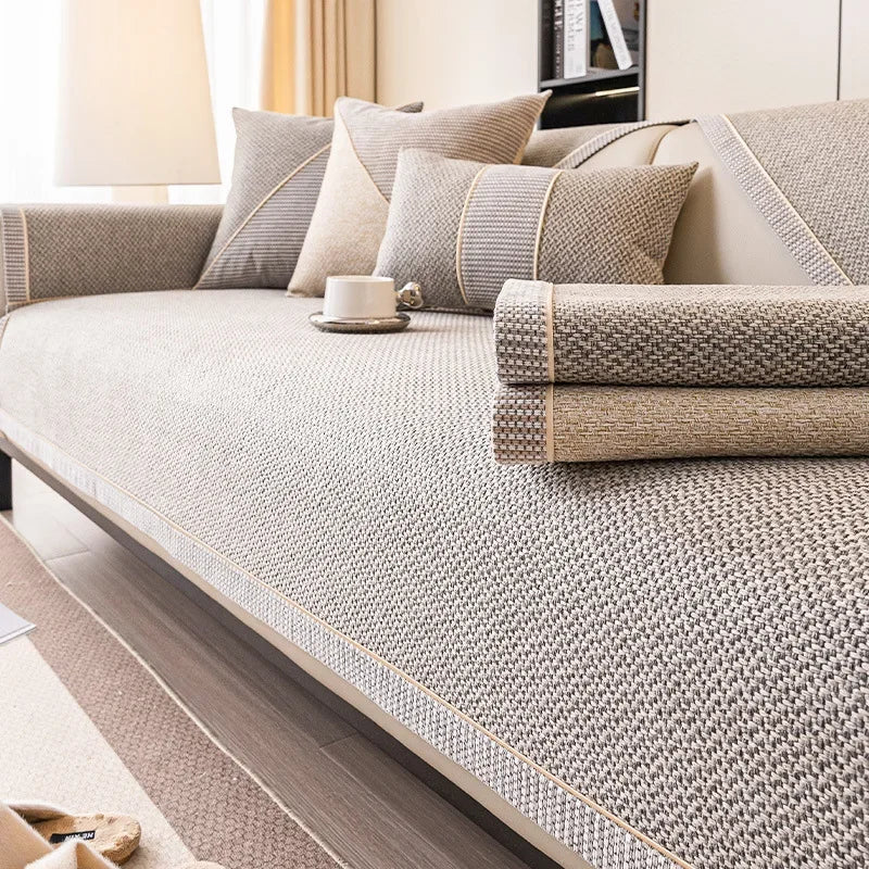 Woven Cotton and Linen Sofa Cushion for All Seasons Universal Non-slip Sofa Cover Cover New 2024 Backrest Cover Cloth Towel