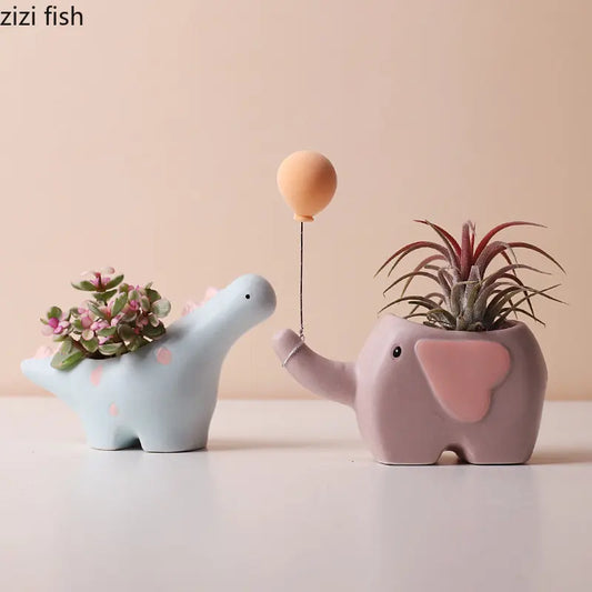 Cartoon Animal Ceramic Flower Pot Succulent Flowerpot Desktop Small Plant Pot Garden Pots Garden Supplies Potting Decoration