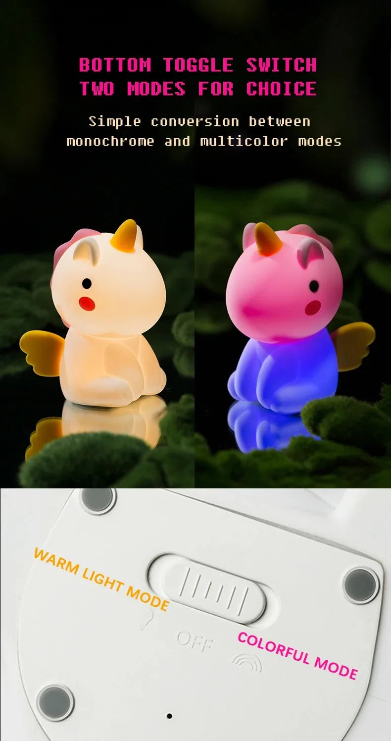 Unicorn Cute Silicone LED Night Light For Kids Children USB Rechargeable Cartoon Animal Bedroom Decor Touch Night Lamp for Gifts