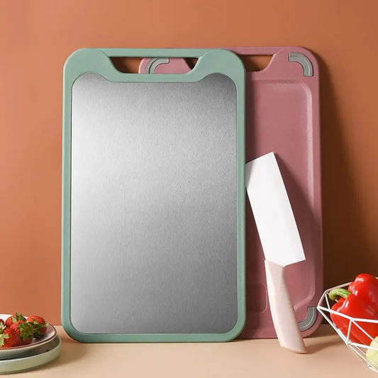 1PC Stainless Steel Plastic Double-sided Multifunctional Cutting Board for Cutting Vegetables, Meat, and Fruits.