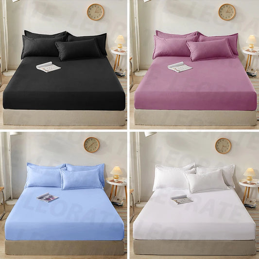 100% Cotton Fitted Bed Sheet With Elastic Band Solid Color Anti-slip Adjustable Mattress Cover For Single Double King Queen Beds