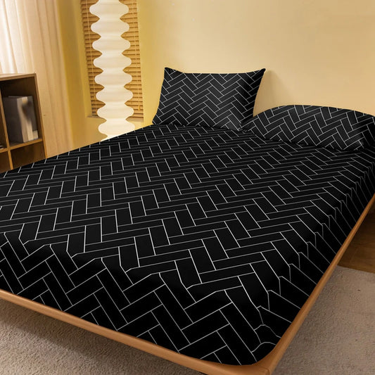 1 Simple modern geometry printed matte Fitted Sheet, bedroom printed bed cover, bedding (excluding pillowcases)