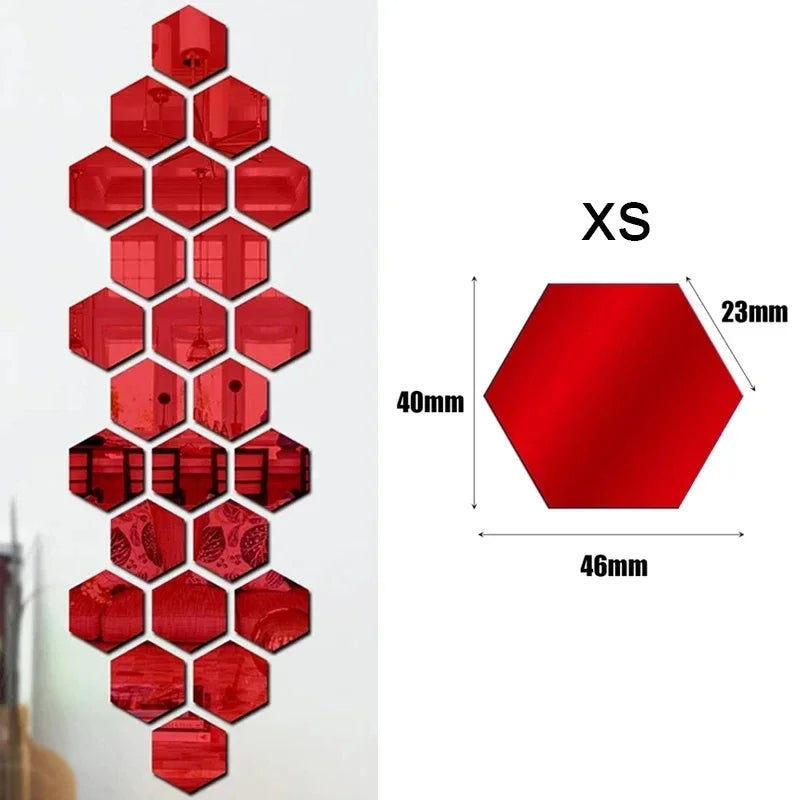 1/60pcs Hexagon Mirror Sticker 3D Mirror Acrylic Wall Stickers Self Adhesive Decals DIY Bedroom Living Room Bathroom Home Decor