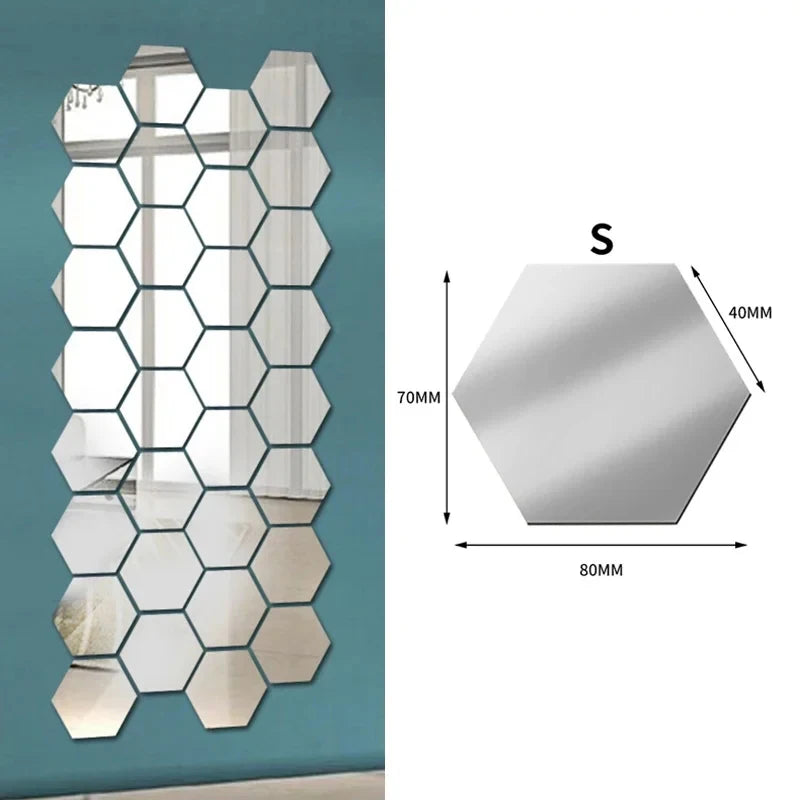 1/60pcs Hexagon Mirror Sticker 3D Mirror Acrylic Wall Stickers Self Adhesive Decals DIY Bedroom Living Room Bathroom Home Decor