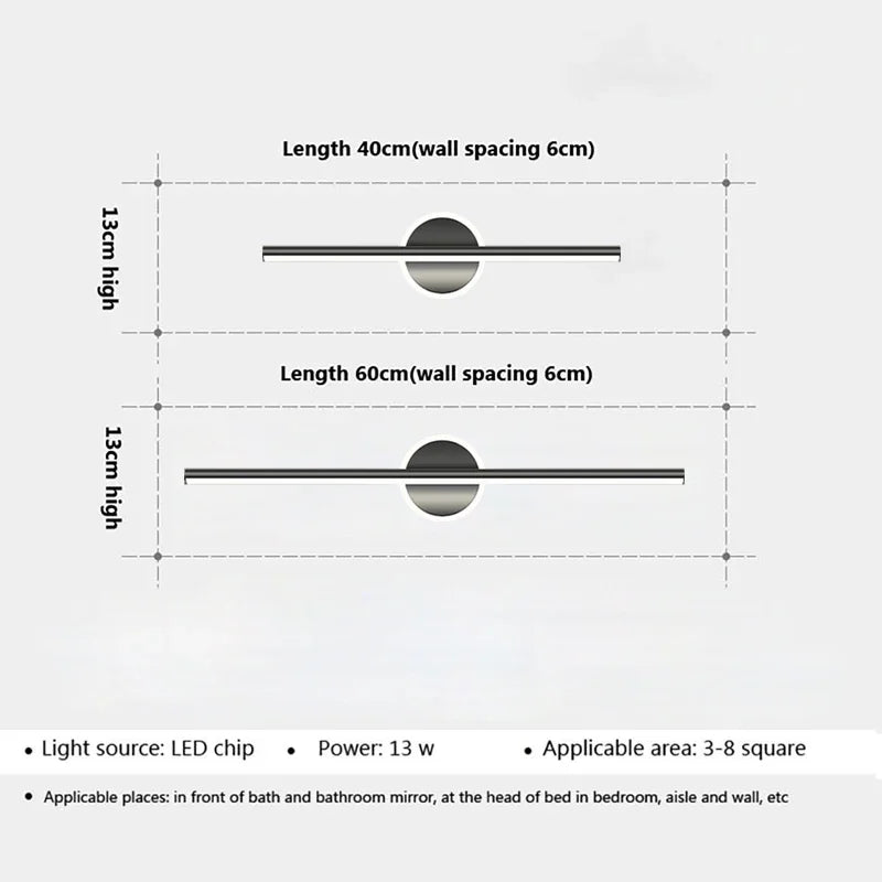 Modern LED Wall Lamps Mirror Light 40CM Black Gold Long Strip Light Bathroom Dressers Toilet Lamp Home Decor LED Lighting Lustre