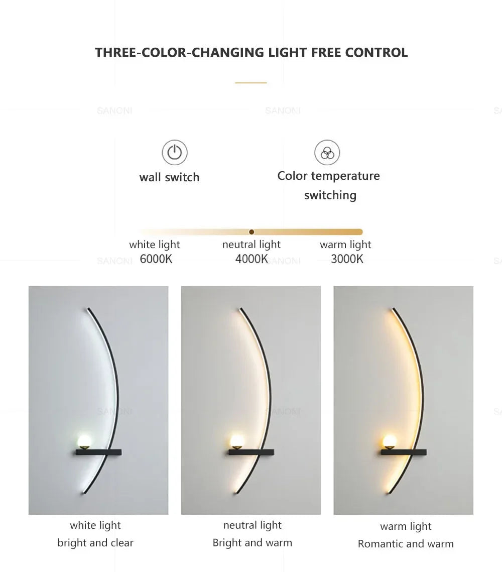Modern LED Wall Lamp Stripes Wall Sconce for Bedroom Bedside Living Room Study Stairs Home Decor Indoor Lighting Fixture Luster