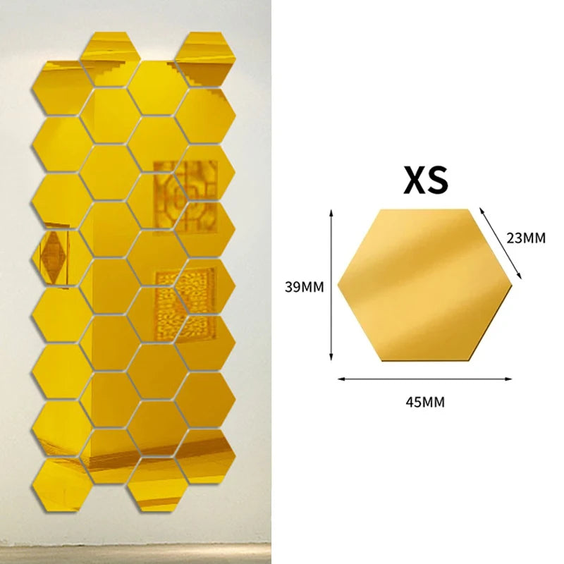 1/60pcs Hexagon Mirror Sticker 3D Mirror Acrylic Wall Stickers Self Adhesive Decals DIY Bedroom Living Room Bathroom Home Decor