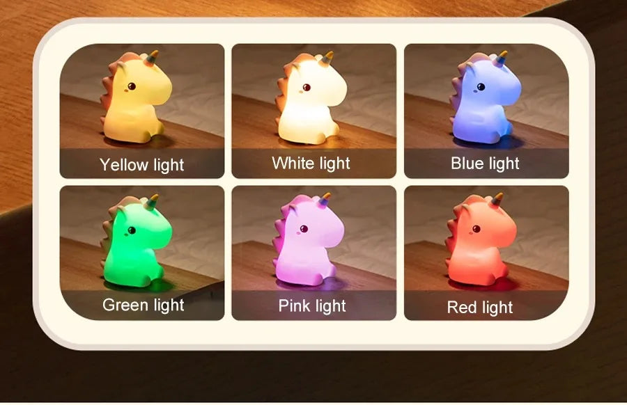 Unicorn Cute Silicone LED Night Light For Kids Children USB Rechargeable Cartoon Animal Bedroom Decor Touch Night Lamp for Gifts