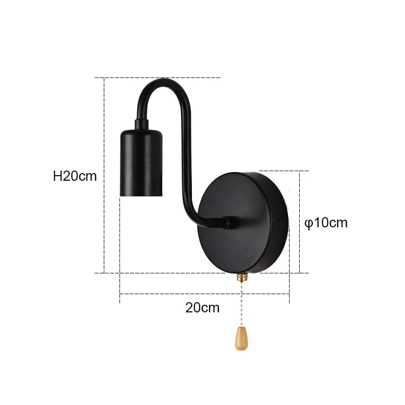 Nordic Industrial Wall Lamp Iron Black E27 Indoor Lighting Bedside Bathroom Bedroom Lamp Sconce Wall Light Fixture Decor