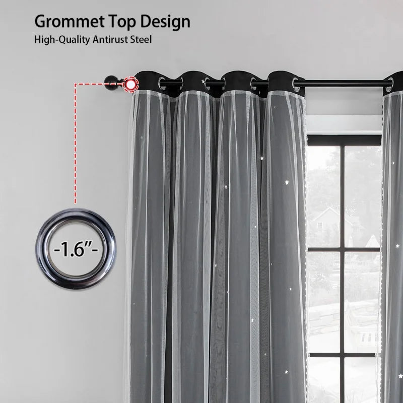 Black Out Curtains for Bedroom Star Cutout Window Curtain for Girls Bedroom Decor for Kids Room Blackout Curtain for Living Room