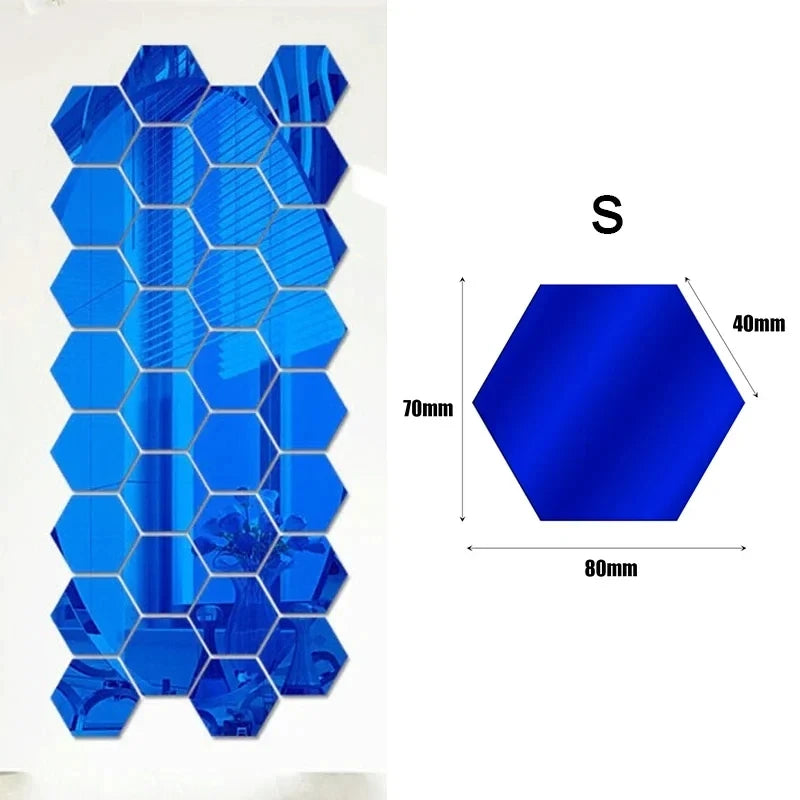 1/60pcs Hexagon Mirror Sticker 3D Mirror Acrylic Wall Stickers Self Adhesive Decals DIY Bedroom Living Room Bathroom Home Decor