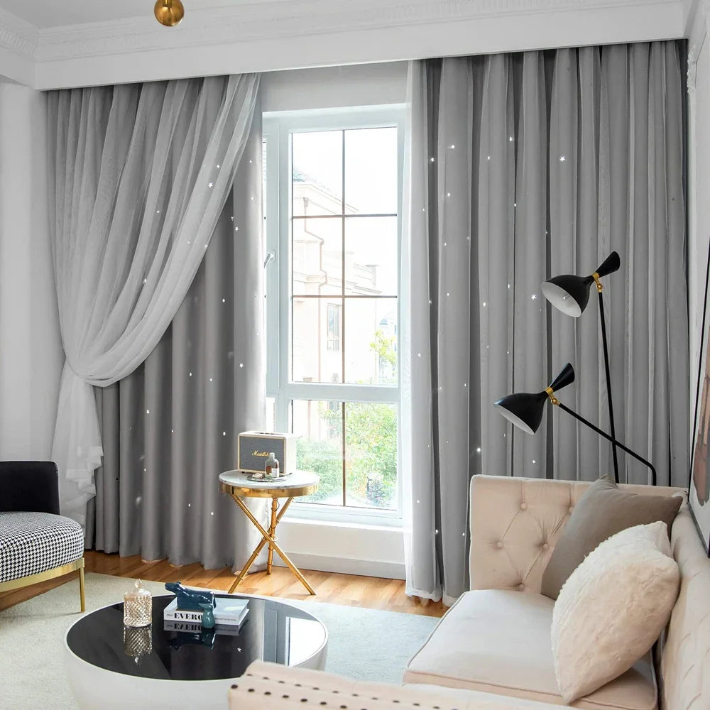 Black Out Curtains for Bedroom Star Cutout Window Curtain for Girls Bedroom Decor for Kids Room Blackout Curtain for Living Room