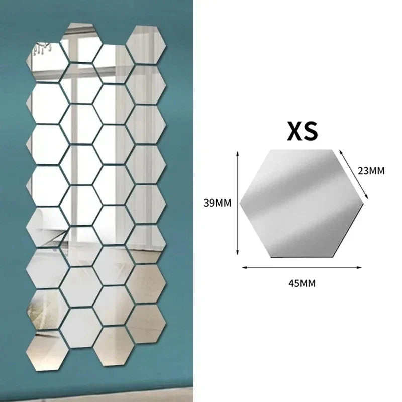 1/60pcs Hexagon Mirror Sticker 3D Mirror Acrylic Wall Stickers Self Adhesive Decals DIY Bedroom Living Room Bathroom Home Decor