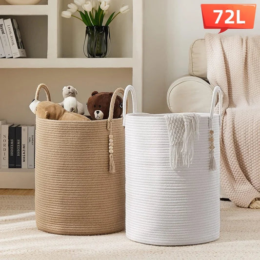 Large 72L(38X50cm) Woven Basket Laundry Basket  Sundry Toy Storage Organizer Dirty Cloth Hamper Portable Diaper