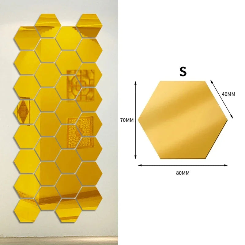 1/60pcs Hexagon Mirror Sticker 3D Mirror Acrylic Wall Stickers Self Adhesive Decals DIY Bedroom Living Room Bathroom Home Decor