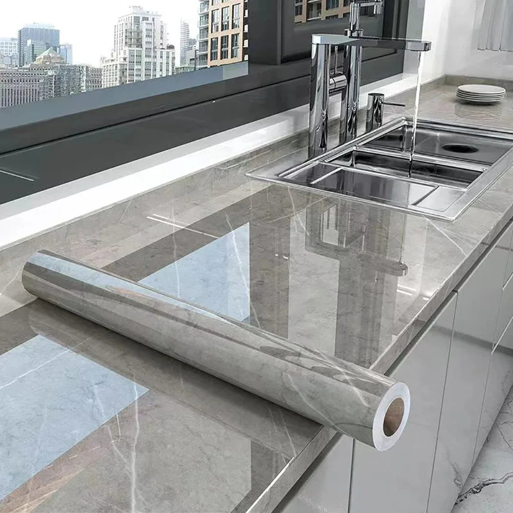 40cm Marble Kitchen Oil-Proof Film Stove Waterproof Self-Adhesive Wallpaper Countertop Bathroom Renovation Tile Wall Stickers