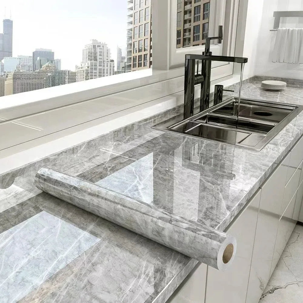 40cm Marble Kitchen Oil-Proof Film Stove Waterproof Self-Adhesive Wallpaper Countertop Bathroom Renovation Tile Wall Stickers