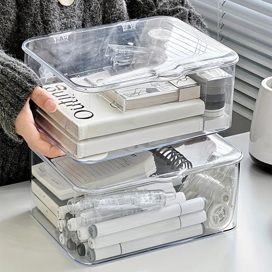 Acrylic Clear Storage Organizer Box - Clamshell Design for Home, Office Essentials with Multi-Purpose Stationery Organizers