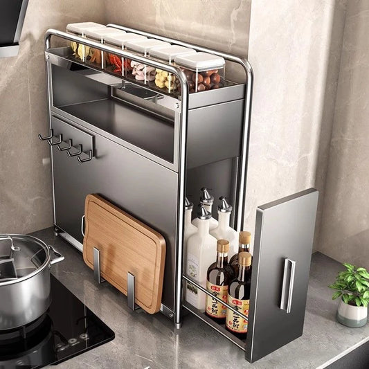 Kitchen Multifunctional Narrow Side Pull Out Multi Shelf Spice Condiment Organiser Countertop Tidy Shelves Kitchen Accessories