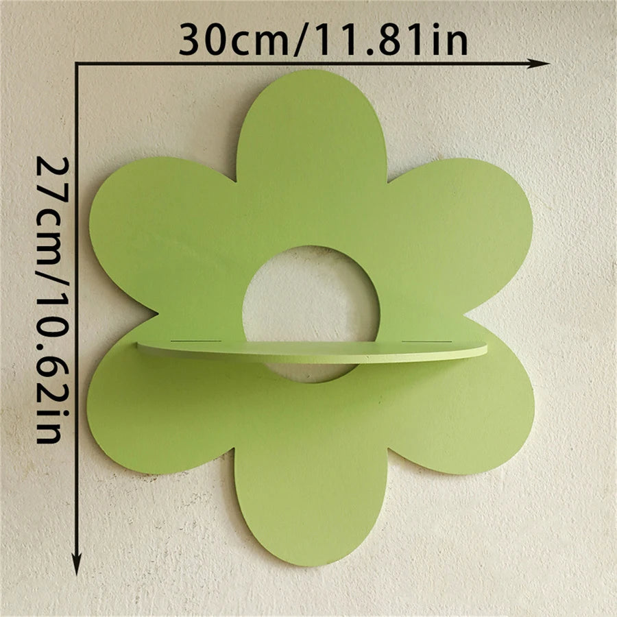 Flower Shape Wall Storage Holder Wooden Wall Art Wall Decoration Floating Plant Shelf For Bathroom Home Room Decor Gift Bedroom