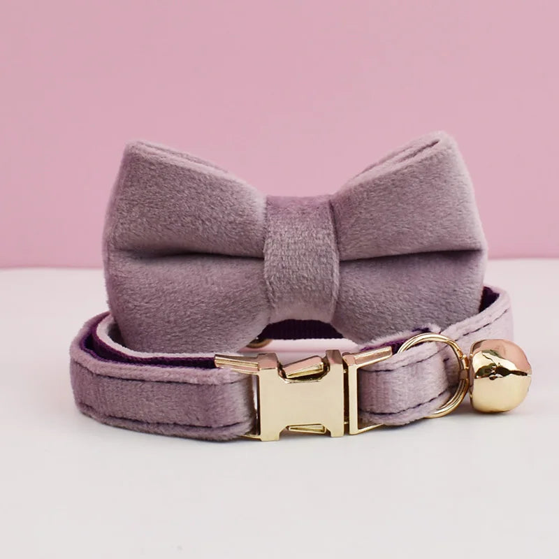 Cat Supplies Velvet Cat Collar Personalized Cat Collar with Name Plate Bell Bow tie Custom Engrave Collars for Cat