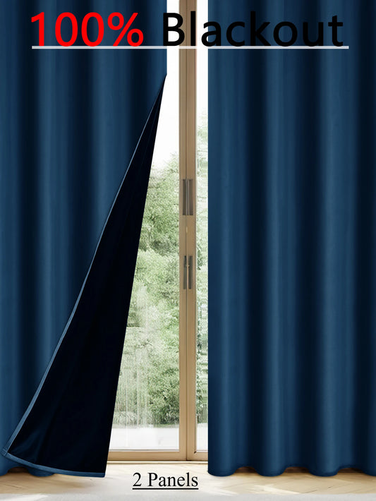 2pcs 100% Solid Blackout Curtains - Perfect for Bedroom and Living Room - UV Protection, Easy Sliding, and Stylish Design