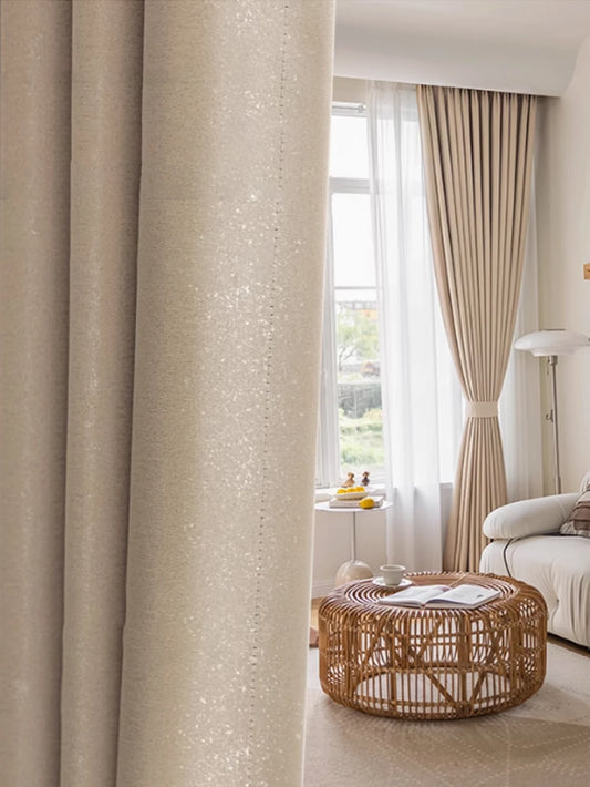 1pc Blackout Curtain and Solid Voile Cream White Curtain For Living Room and Bedroom With Noise Reducing and Privacy Window Drap