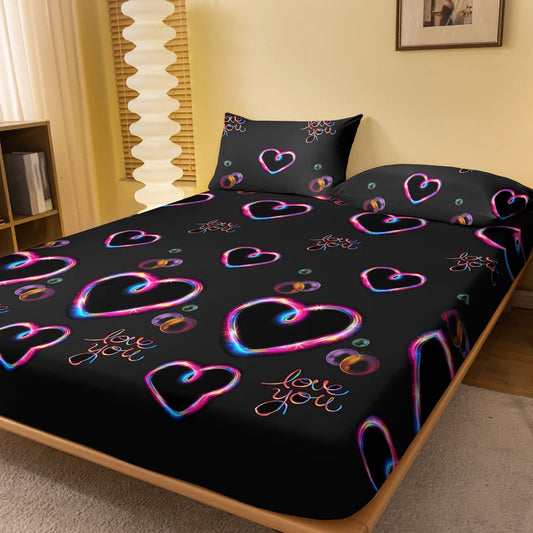 1 Simple modern Heart-Shaped Geometry printed matte Fitted Sheet, bedroom printed bed cover, bedding (excluding pillowcases)