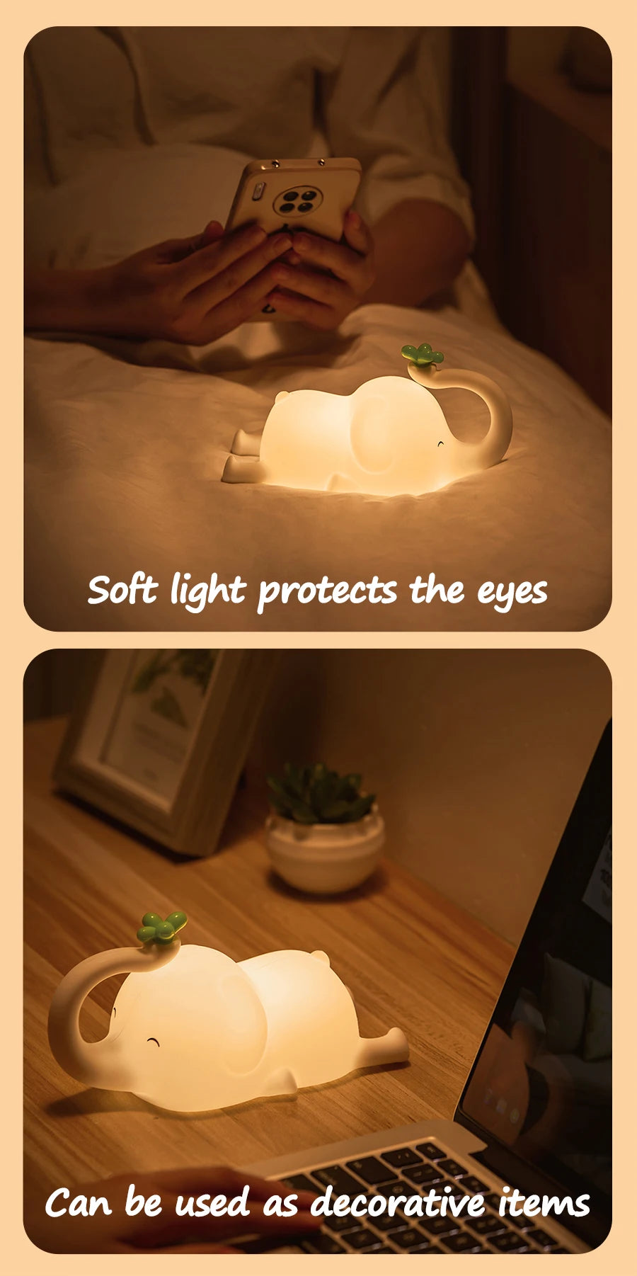 Children Silicone Night Light Cute Elephant Baby Dimmable Timed Sleeping Night Lamp for Bedside Bedroom Decoration Gift Birthday