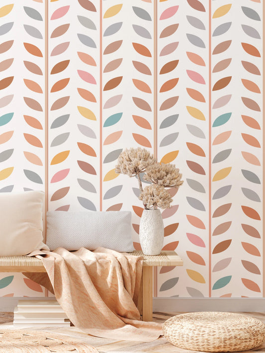 1 Roll Multi-color Leaf Pattern Design Printing Wallpaper, Self-adhesive Waterproof Home Decoration Background Wall Stickers