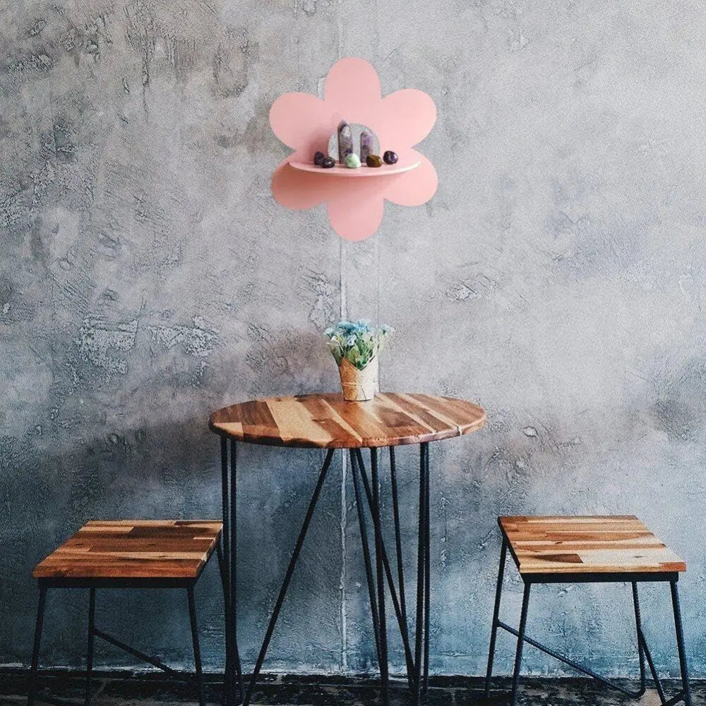 Flower Shape Wall Storage Holder Wooden Wall Art Wall Decoration Floating Plant Shelf For Bathroom Home Room Decor Gift Bedroom