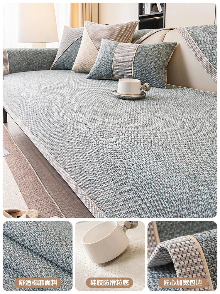 Woven Cotton and Linen Sofa Cushion for All Seasons Universal Non-slip Sofa Cover Cover New 2024 Backrest Cover Cloth Towel