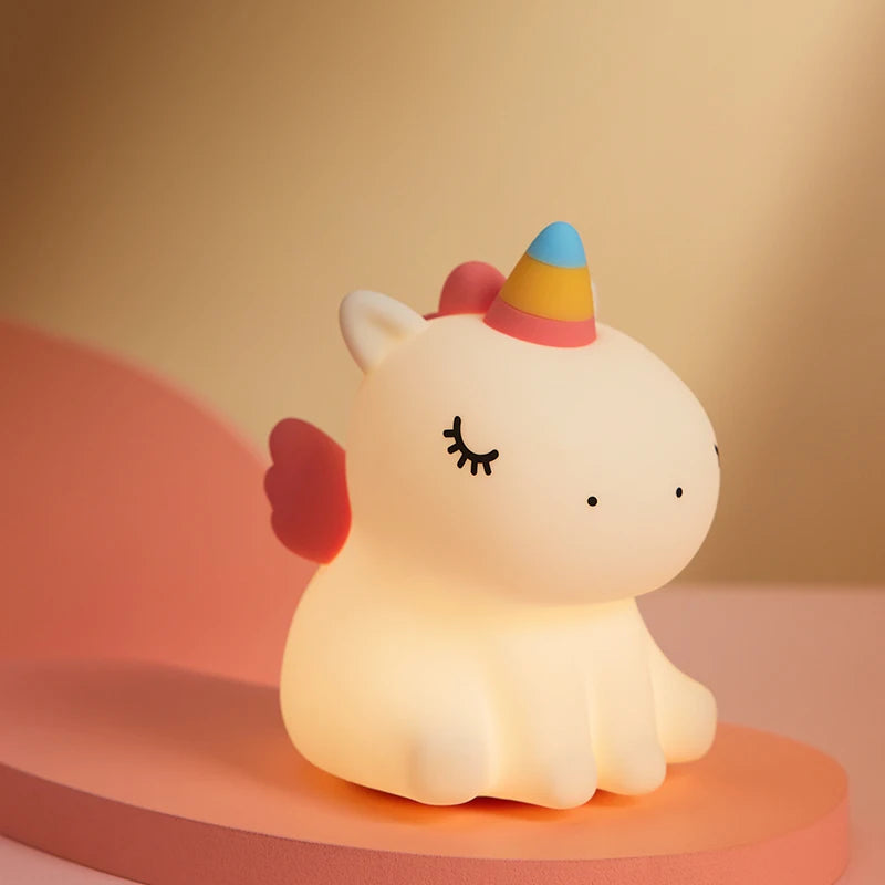 unicorn Cute Silicone LED Night Light For Kids children USB Rechargeable Cartoon Animal bedroom decor Touch Night Lamp for gifts