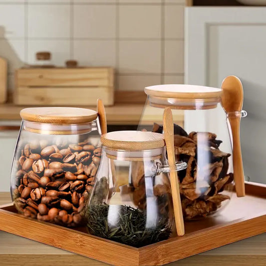34oz sealed glass jar with spoon and lid Clear Spice jar Small food storage container Sugar jar Tea jar Kitchen coffee jar