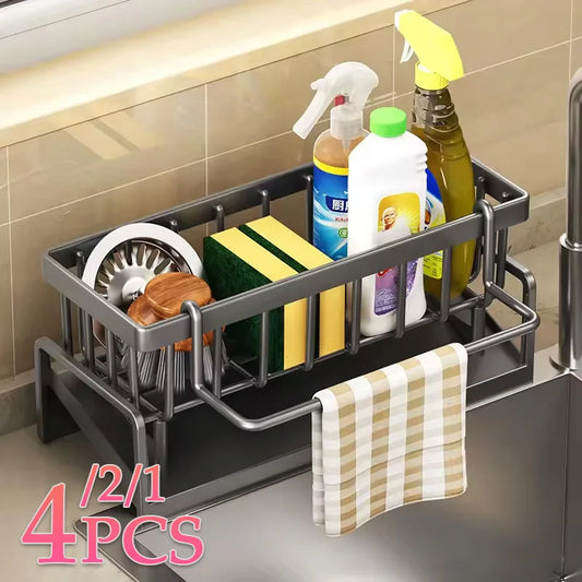 1-4PCS Multifunctional Kitchen Storage Rack Sponge Rack Drainer Kitchen Shelf Sink Rag Dishwashing Detergent Dishcloth Organiser