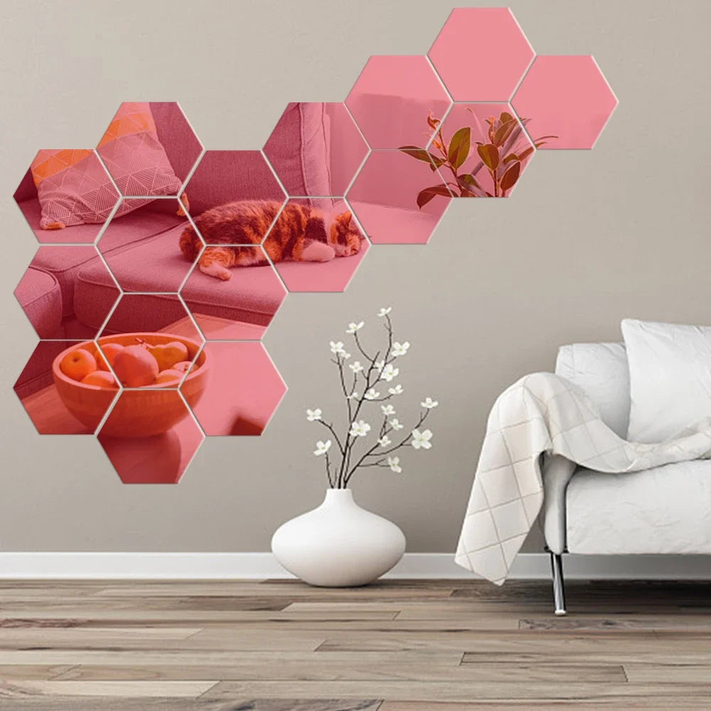 1/60pcs Hexagon Mirror Sticker 3D Mirror Acrylic Wall Stickers Self Adhesive Decals DIY Bedroom Living Room Bathroom Home Decor