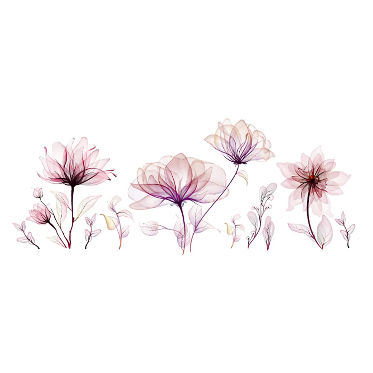 Pink Flowers Wall Stickers for Living Room Bedroom Background Wall Decor Girls's Room Home Decorative Stickers Wall Decals Mural
