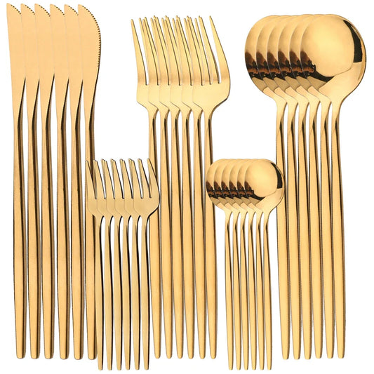 30Pcs Cutlery Set Stainless Steel Dinnerware Set Western Flatware Knife Fork Tea Spoon Mirror Tableware Kitchen Silverware Set