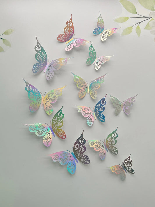 12 Pieces 3D Hollow Butterfly Wall Sticker Bedroom Living Room Home Decoration Paper Butterfly
