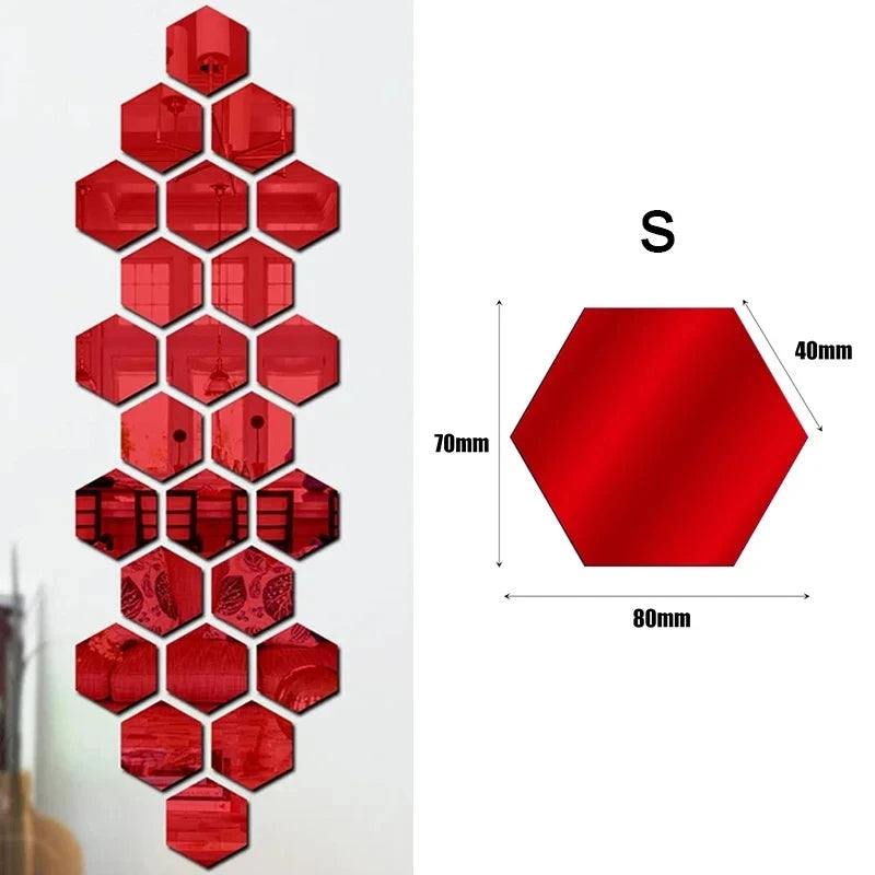 1/60pcs Hexagon Mirror Sticker 3D Mirror Acrylic Wall Stickers Self Adhesive Decals DIY Bedroom Living Room Bathroom Home Decor
