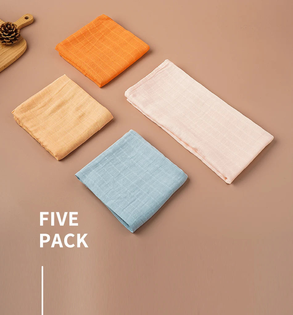 HappyFlute New Print 5Pcs/set 60*60CM Soft Muslin Swaddle Feeding Burp Cloth Newborn Pure Cotton Baby Face&Hand Wash Wipe