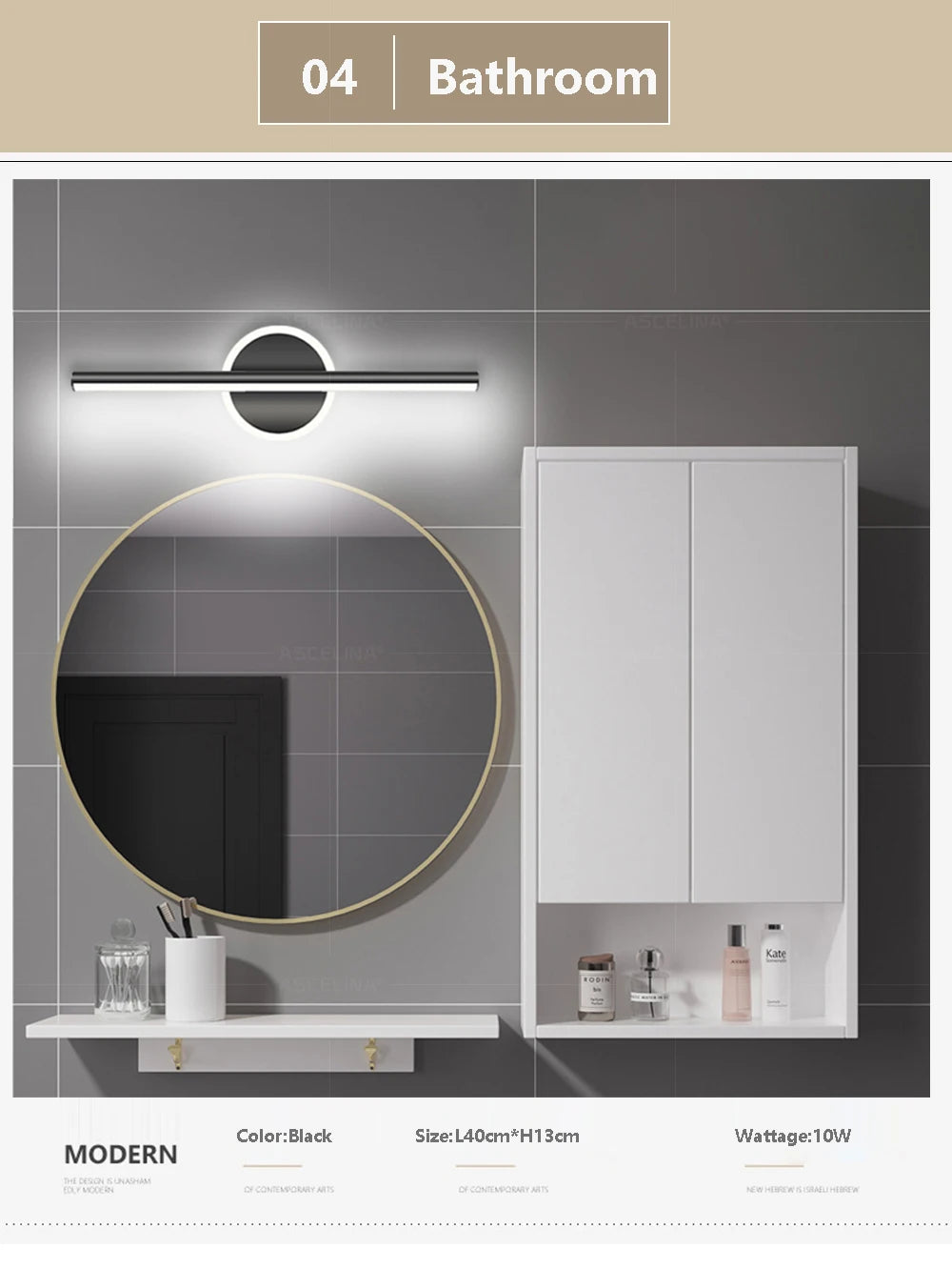 Modern LED Wall Lamps Mirror Light 40CM Black Gold Long Strip Light Bathroom Dressers Toilet Lamp Home Decor LED Lighting Lustre