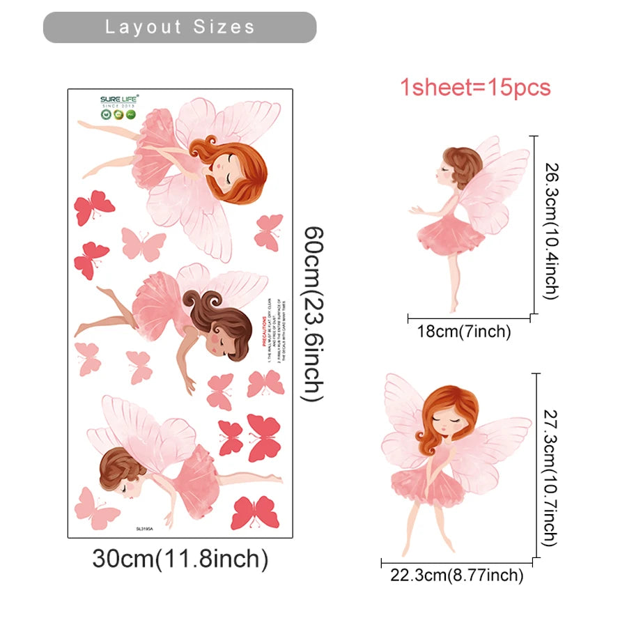 Cartoon Cute Fairy Mushroom House Plant Wall Sticker Flower Elves Wall Decals for Kids Room Baby Girl Nursery Room Bedroom Decor
