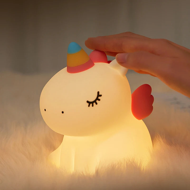 unicorn Cute Silicone LED Night Light For Kids children USB Rechargeable Cartoon Animal bedroom decor Touch Night Lamp for gifts