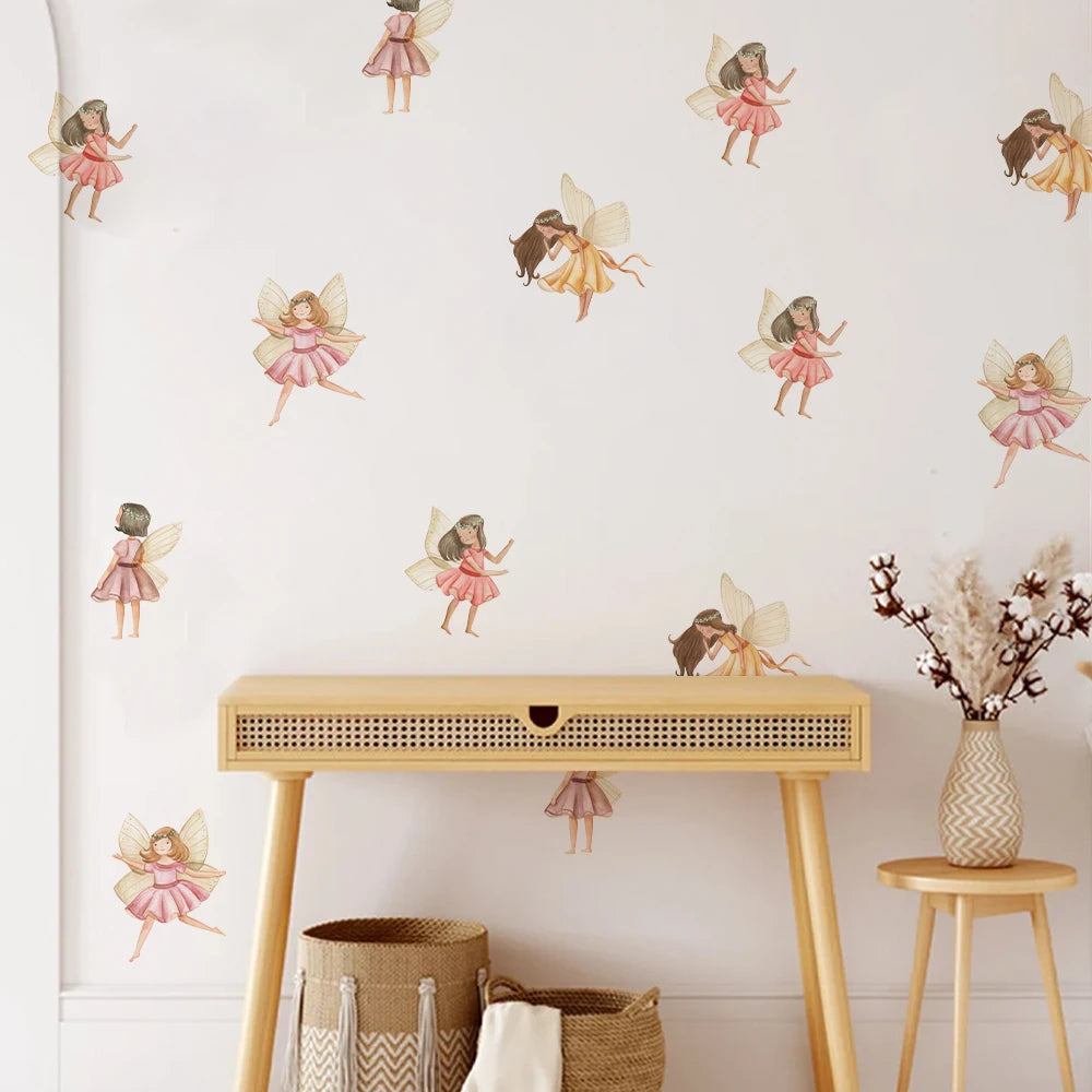 Cartoon Beautiful Fairy Wall Stickers for Kids Room Baby Girls Nursery Room Bedroom Decoration Art Decals Cute Elves Stickers