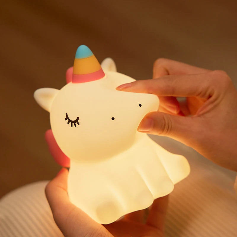 unicorn Cute Silicone LED Night Light For Kids children USB Rechargeable Cartoon Animal bedroom decor Touch Night Lamp for gifts