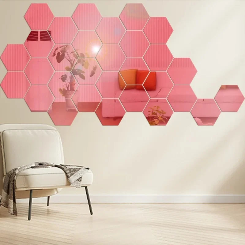 1/60pcs Hexagon Mirror Sticker 3D Mirror Acrylic Wall Stickers Self Adhesive Decals DIY Bedroom Living Room Bathroom Home Decor