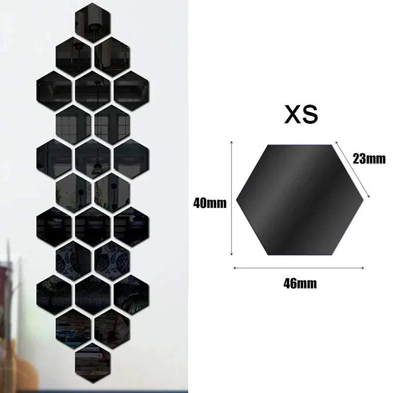 1/60pcs Hexagon Mirror Sticker 3D Mirror Acrylic Wall Stickers Self Adhesive Decals DIY Bedroom Living Room Bathroom Home Decor